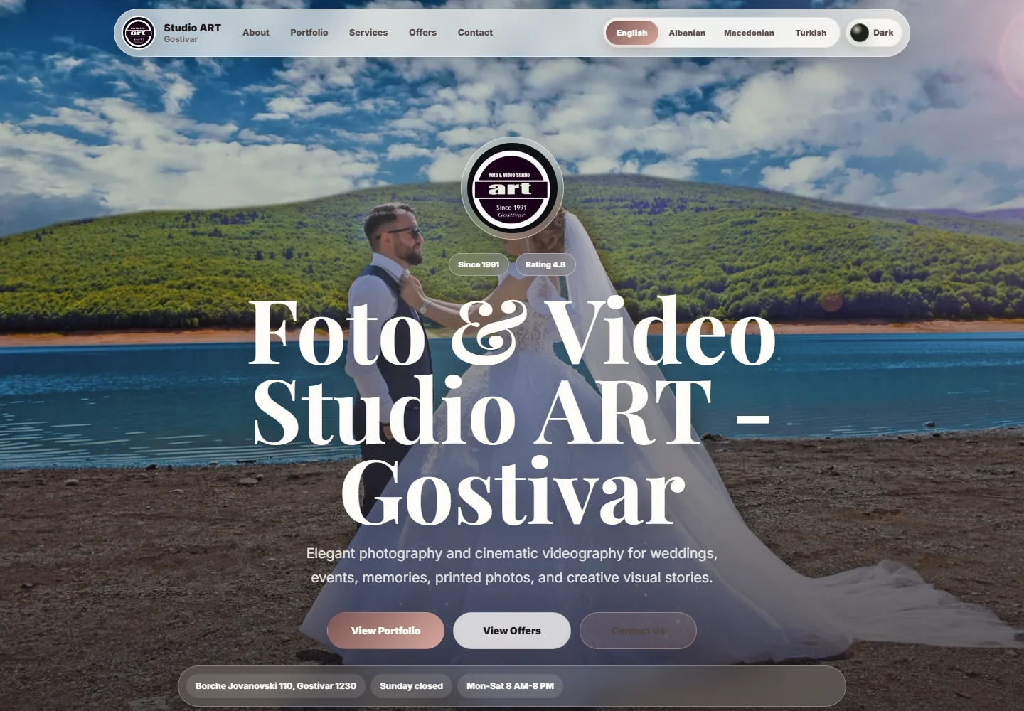Desktop screenshot of the Foto ART Gostivar photography website hero section.
